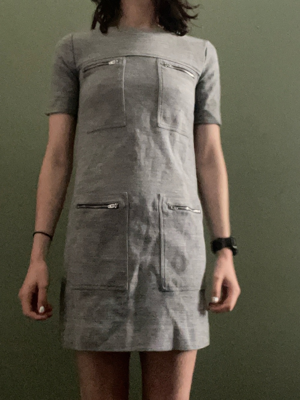 Gray J Crew Short Sleeve Shift Dress with Front Pockets